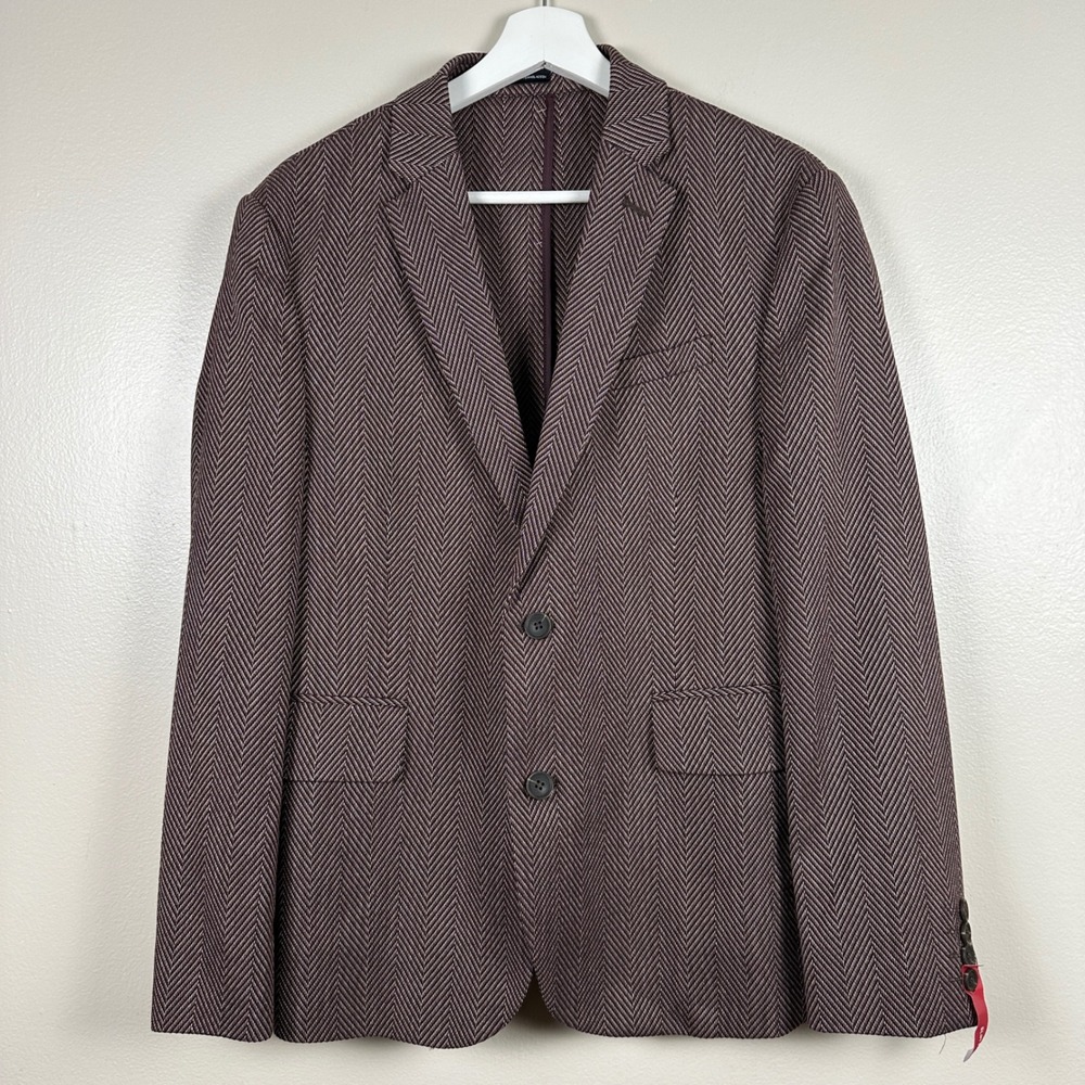 J.Ferrar Men's M 38/40 S Blazer Burgundy Herringbone Slim Fit Sport‎ Coat NEW